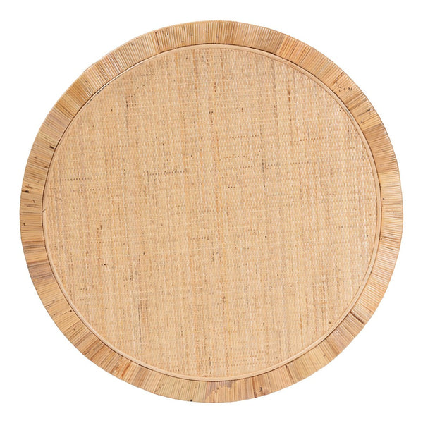 Baxton Studio bali Kalimantan Bohemian Coffee Table with Honey Rattan and Mahogany - Stylish, Handmade Elegance Round KALIMANTAN-Light Honey Round-Rattan-Coffee Table