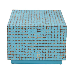 Baxton Studio bali Nitza Bohemian Blue Coconut Shell & Acacia Wood Coffee Table – Handcrafted Island Elegance Piedras-Blue Coconut Tiled-CT