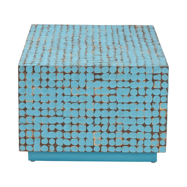 Baxton Studio bali Nitza Bohemian Blue Coconut Shell & Acacia Wood Coffee Table – Handcrafted Island Elegance Piedras-Blue Coconut Tiled-CT