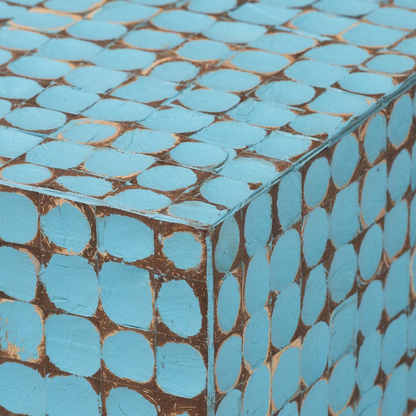 Baxton Studio bali Nitza Bohemian Blue Coconut Shell & Acacia Wood Coffee Table – Handcrafted Island Elegance Piedras-Blue Coconut Tiled-CT