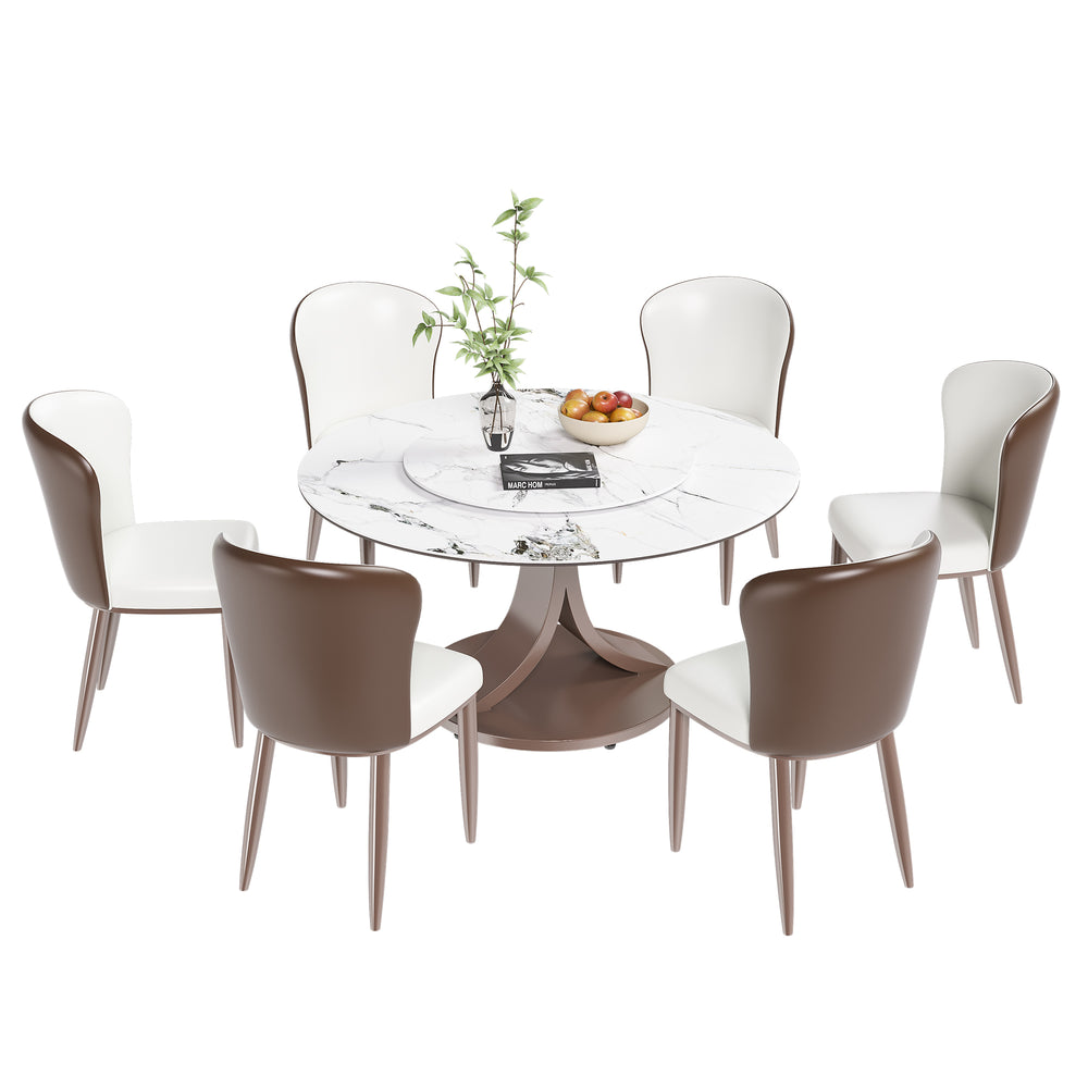 English Elm 53" Round Dining Table With Lazy Susan - Scratch & Heat Resistant Sintered Stone Top For Modern Homes W2699S00059
