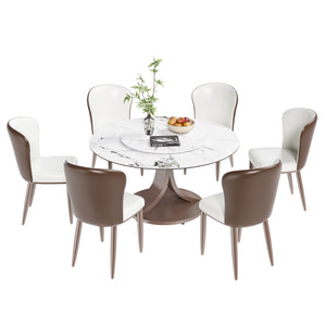 English Elm 53" Round Dining Table With Lazy Susan - Scratch & Heat Resistant Sintered Stone Top For Modern Homes W2699S00059