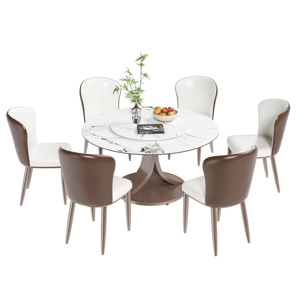 English Elm 53" Round Dining Table With Lazy Susan - Scratch & Heat Resistant Sintered Stone Top For Modern Homes W2699S00059