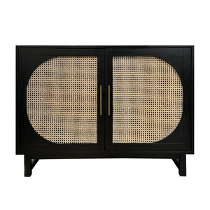 Crestview Collection Transitional Cabinet With Rattan Panels & Gold Accents - Stylish Storage For Modern Living Rooms Black Solid Wood Cvfdr1176