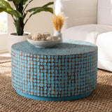 bali & pari Kaloni Bohemian Sky Blue Coconut Shell and Acacia Wood Coffee Table