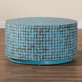 bali & pari Kaloni Bohemian Sky Blue Coconut Shell and Acacia Wood Coffee Table