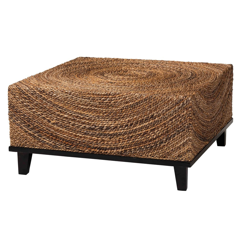 Baxton Studio bali Verino Bohemian Seagrass Coffee Table – Handcrafted Solid Wood Base with Unique Spiral Design Verino-Seagrass-CT