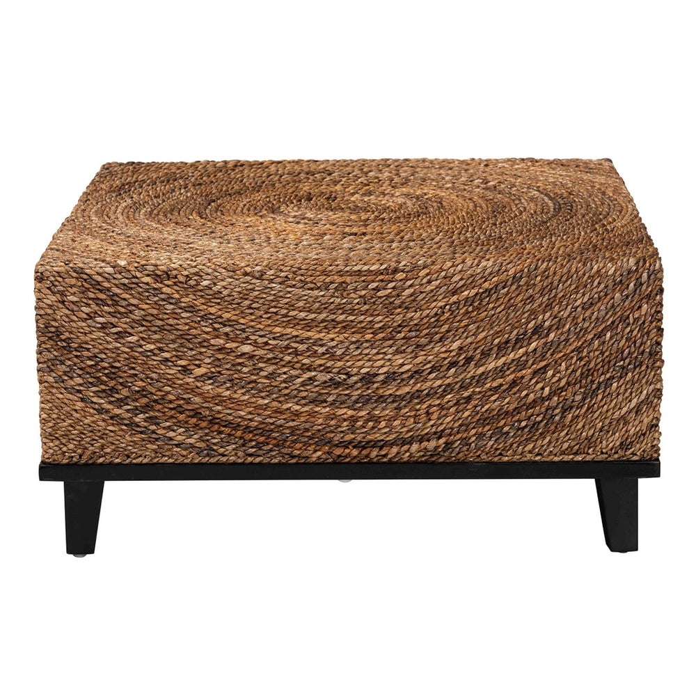 Baxton Studio bali Verino Bohemian Seagrass Coffee Table – Handcrafted Solid Wood Base with Unique Spiral Design Verino-Seagrass-CT