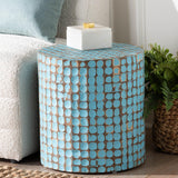 bali & pari Juliette Bohemian Sky Blue Coconut Shell and Acacia Wood End Table