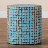 bali & pari Juliette Bohemian Sky Blue Coconut Shell and Acacia Wood End Table