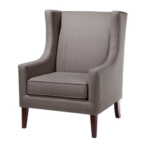 JLA Home Madison Park - Wing Chair modern wingback with printed upholstery, silver nailhead trim, supportive cushioned seating Dark Gray FPF18-0151