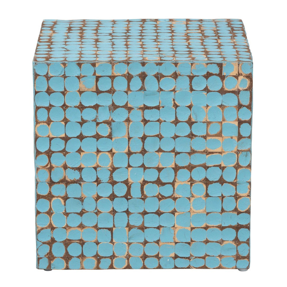 Baxton Studio bali Janella Bohemian Sky Blue Coconut Shell & Acacia Wood End Table - Handcrafted Island Charm Juliette Square-Blue-ET
