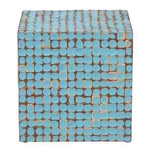 Baxton Studio bali Janella Bohemian Sky Blue Coconut Shell & Acacia Wood End Table - Handcrafted Island Charm Juliette Square-Blue-ET