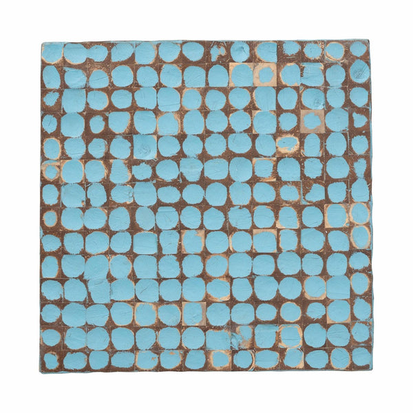 Baxton Studio bali Janella Bohemian Sky Blue Coconut Shell & Acacia Wood End Table - Handcrafted Island Charm Juliette Square-Blue-ET