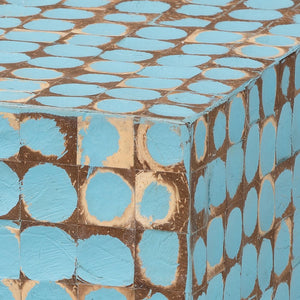 Baxton Studio bali Janella Bohemian Sky Blue Coconut Shell & Acacia Wood End Table - Handcrafted Island Charm Juliette Square-Blue-ET