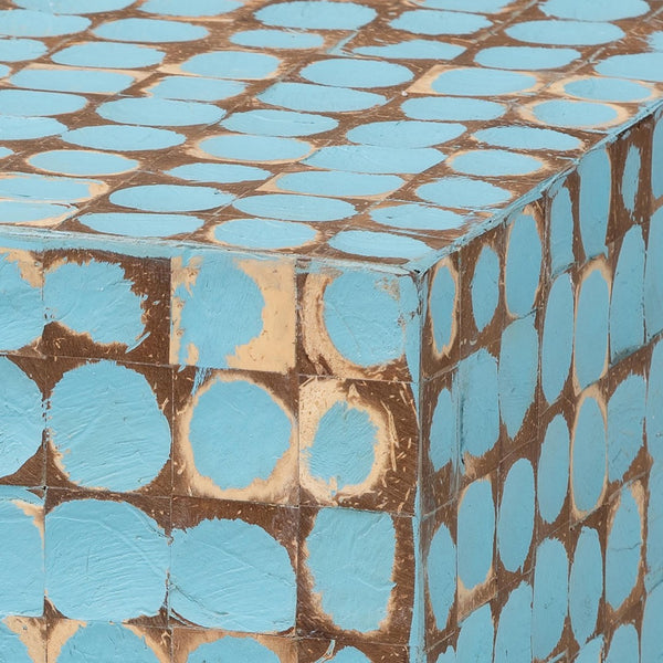 Baxton Studio bali Janella Bohemian Sky Blue Coconut Shell & Acacia Wood End Table - Handcrafted Island Charm Juliette Square-Blue-ET