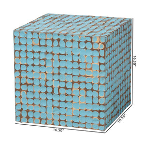 Baxton Studio bali Janella Bohemian Sky Blue Coconut Shell & Acacia Wood End Table - Handcrafted Island Charm Juliette Square-Blue-ET