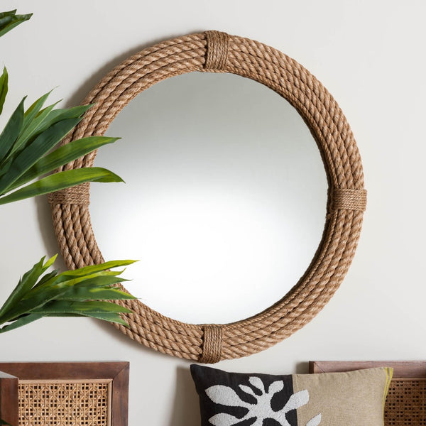 Baxton Studio bali Manila Bohemian Woven Rope Accent Wall Mirror – Handcrafted Round Design for Any Space Decor Manila Round Rope-Mirror