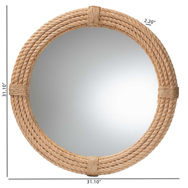 Baxton Studio bali Manila Bohemian Woven Rope Accent Wall Mirror – Handcrafted Round Design for Any Space Decor Manila Round Rope-Mirror
