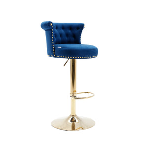 English Elm UNITED Velvet 360° Rotating Bar Chair with Diamond Stitching, Gold Frame, Plush Foam Seat, Adjustable Height Navy W1568P361717