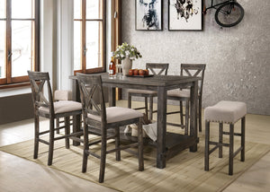 English Elm Martha Weathered Gray 7-PC Counter Height Dining Set with Sturdy Synthetic Wood, Modern Rectangular Table B2726S00251