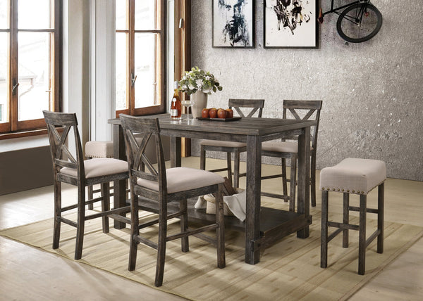 English Elm Martha Weathered Gray 7-PC Counter Height Dining Set with Sturdy Synthetic Wood, Modern Rectangular Table B2726S00251