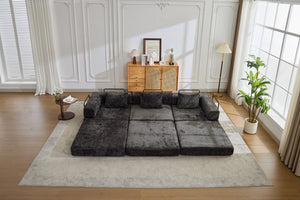 English Elm Compression Convertible Floor Sofa Bed – Versatile Modular Chenille Sofa For Small Spaces & Guests W3723S00015