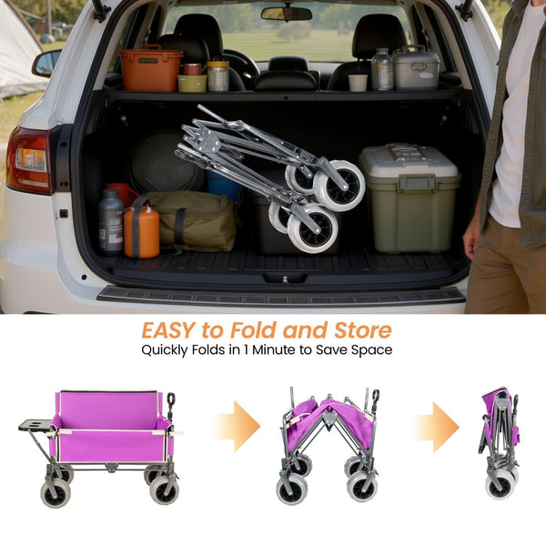 English Elm 3-in-1 Collapsible Wagon with Canopy Bench Tabletop and All-terrain Wheels for Camping Purple W2932P417653