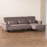 Baxton Studio Chesterfield Retro-Modern Clay Fabric Upholstered Convertible Sleeper Sofa