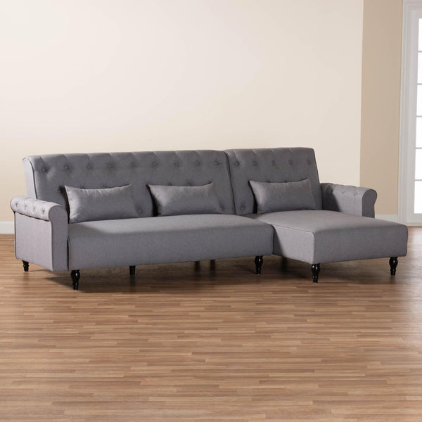 Baxton Studio Baxton Studio Chesterfield Grey Fabric Convertible Sleeper Sofa with Pillows & Click-Clack Design Chesterfield-Slate Grey-RFC