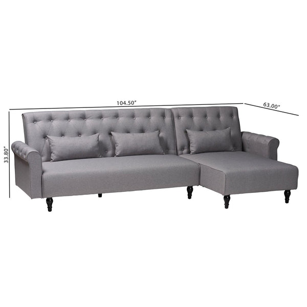 Baxton Studio Baxton Studio Chesterfield Grey Fabric Convertible Sleeper Sofa with Pillows & Click-Clack Design Chesterfield-Slate Grey-RFC