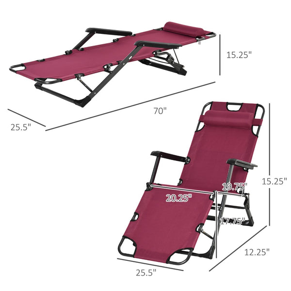 English Elm Outsunny Folding Chaise Lounge Chair - 2-In-1 Adjustable Tanning Bed & Sit-Up Chair For Outdoor Fun W2225P217583-GIGA