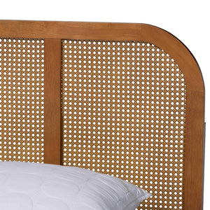 Baxton Studio Baxton Studio Fleur Queen Size Bed - Mid-Century Platform Design with Woven Rattan Accents BBT61173-Walnut Wood-Queen-Bed