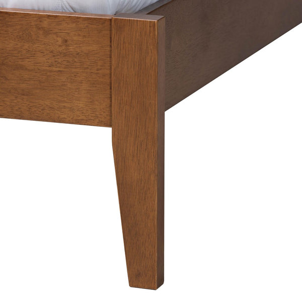 Baxton Studio Baxton Studio Fleur Queen Size Bed - Mid-Century Platform Design with Woven Rattan Accents BBT61173-Walnut Wood-Queen-Bed