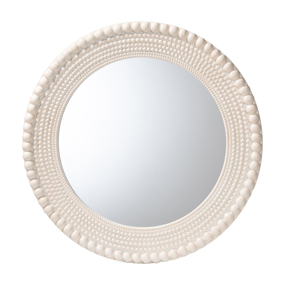 Baxton Studio Baxton Studio Grazia Elegant Round Beaded Accent Mirror in Pearl White for Stylish Home Décor JY23A389-Mirror