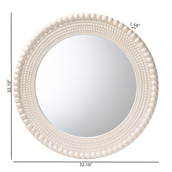 Baxton Studio Baxton Studio Grazia Elegant Round Beaded Accent Mirror in Pearl White for Stylish Home Décor JY23A389-Mirror