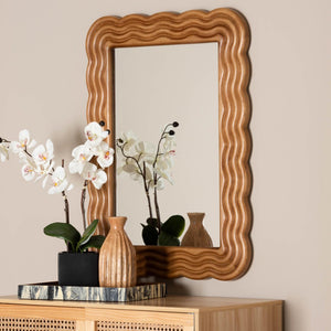 Baxton Studio Baxton Studio Acantha Bohemian Walnut Brown Scallop Accent Mirror - Elegant Wall Decor Piece JY23A380-Mirror