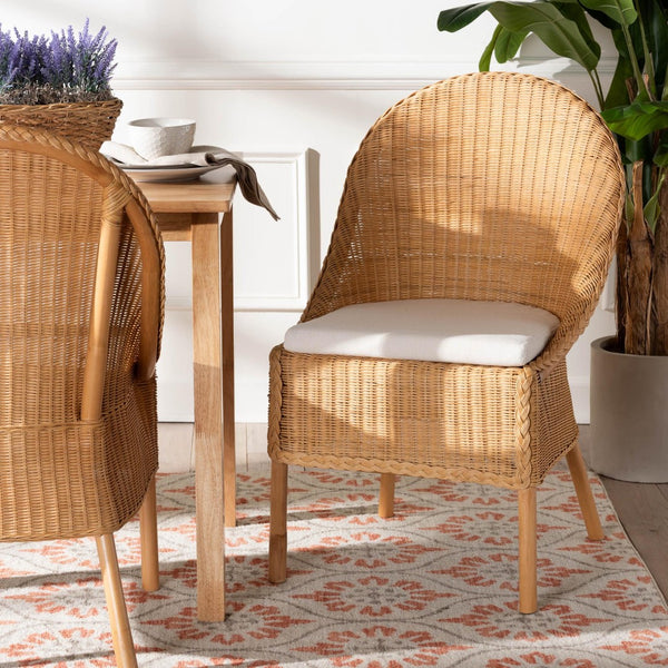 Baxton Studio bali Camelia Bohemian Rattan Dining Chair - Handcrafted Light Honey Comfort for Stylish Interiors Camelia-Light Honey Rattan-DC