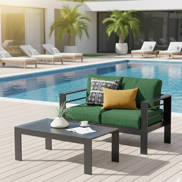 English Elm 43" Outdoor Aluminum Coffee Table Wpc Slatted Top Rust Proof Modern Patio Lounge B082P454979
