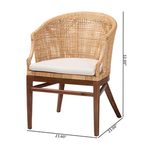 Baxton Studio bali Bohemian Dining Chair Set - 2-Piece Light Honey Rattan & Wood with Removable Cushions Lumajang-Light Honey/Light Brown Rattan-DC