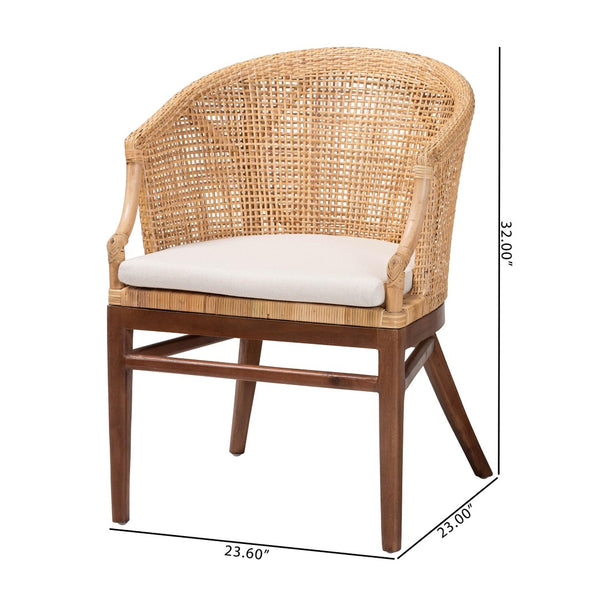 Baxton Studio bali Bohemian Dining Chair Set - 2-Piece Light Honey Rattan & Wood with Removable Cushions Lumajang-Light Honey/Light Brown Rattan-DC