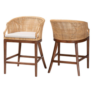 bali & pari Lumajang Bohemian Light Honey Rattan and Wood 2-Piece Counter Stool Set