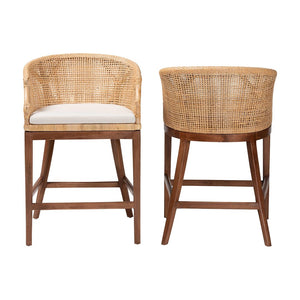 Baxton Studio bali Lumajang Bohemian Counter Stool Set - Handcrafted Rattan & Acacia Wood, 2-Piece Comfort Style Lumajang-Light Honey/Light Brown Rattan-CS