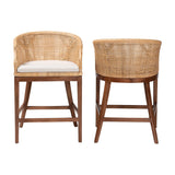 bali & pari Lumajang Bohemian Light Honey Rattan and Wood 2-Piece Counter Stool Set