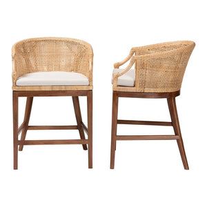 Baxton Studio bali Lumajang Bohemian Counter Stool Set - Handcrafted Rattan & Acacia Wood, 2-Piece Comfort Style Lumajang-Light Honey/Light Brown Rattan-CS