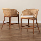 bali & pari Lumajang Bohemian Light Honey Rattan and Wood 2-Piece Counter Stool Set