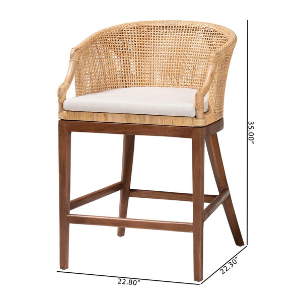 Baxton Studio bali Lumajang Bohemian Counter Stool Set - Handcrafted Rattan & Acacia Wood, 2-Piece Comfort Style Lumajang-Light Honey/Light Brown Rattan-CS