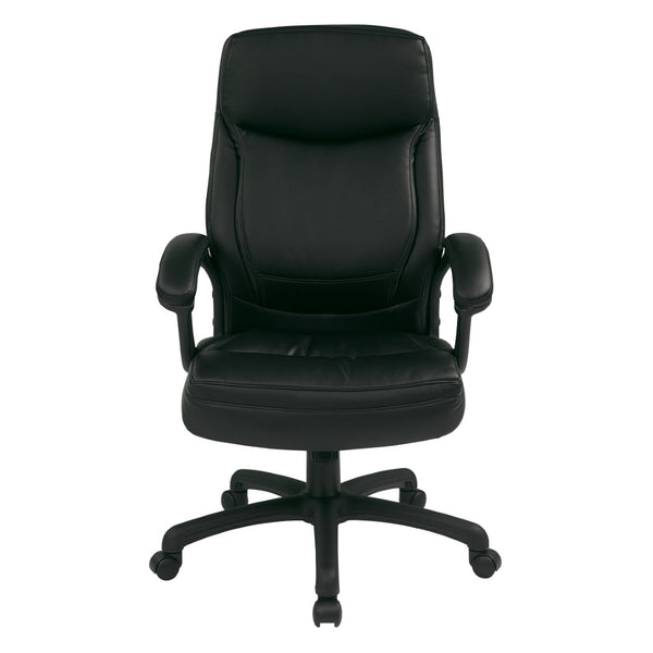 OSP Home Furnishings Executive High Back Bonded Leather Office Chair with Lumbar Support and Swivel Base Black EC6583-EC3