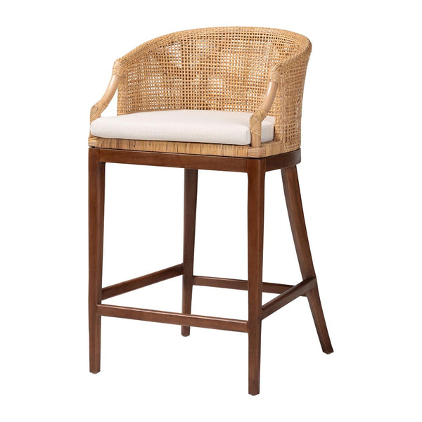 Baxton Studio bali Lumajang Bohemian Bar Stool - Handcrafted Rattan & Acacia Wood with Ergonomic Comfort & Style Lumajang-Light Honey/Light Brown Rattan-BS