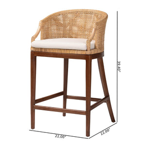 Baxton Studio bali Lumajang Bohemian Bar Stool - Handcrafted Rattan & Acacia Wood with Ergonomic Comfort & Style Lumajang-Light Honey/Light Brown Rattan-BS